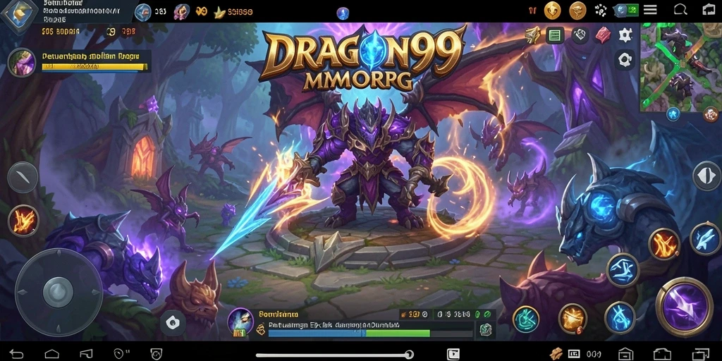 Screenshot gameplay DRAGON99 yang menunjukkan pertempuran epik dan keindahan dunia MMORPG.