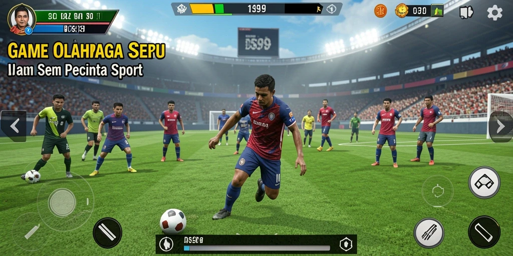Tampilan screenshot utama DS99 menunjukkan aksi seru dalam pertandingan olahraga.