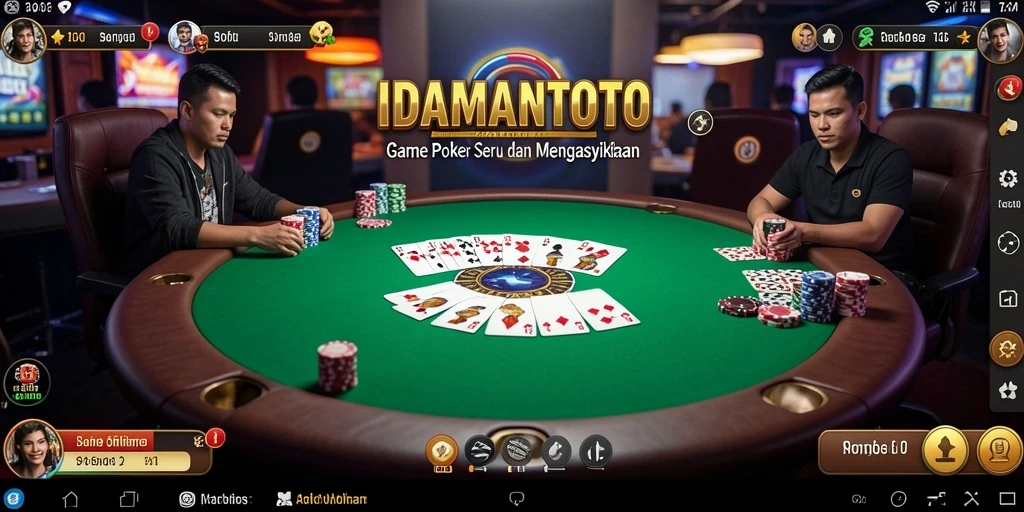 Screenshot gameplay poker di IDAMANTOTO menunjukkan suasana permainan yang seru.