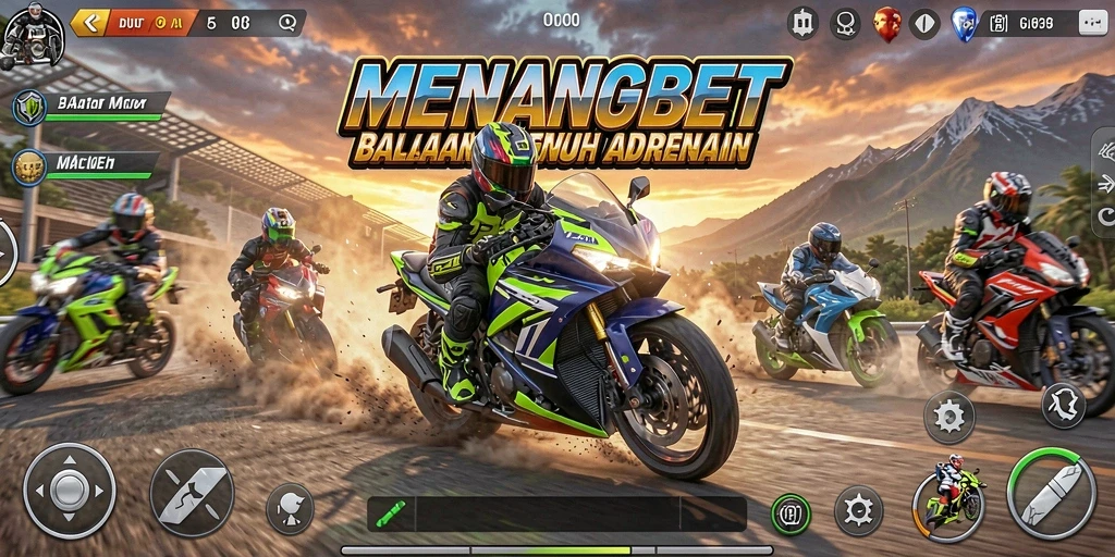 Screenshot gameplay <strong>MENANGBET</strong> menampilkan balapan motor yang intens.