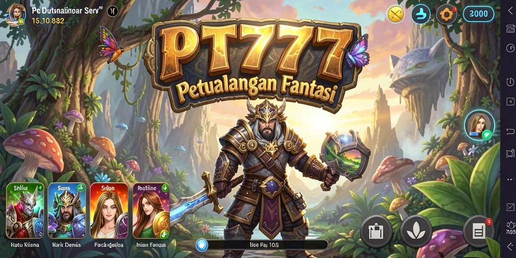 Screenshot PT777 menampilkan pertempuran mendebarkan dalam dunia fantasi.