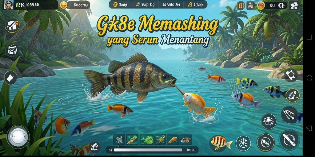 Tampilan gameplay memancing yang menawan dalam RK88, penuh dengan aksi dan tantangan.